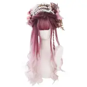 Purple/Red Gradient Light Pink Synthetic Long Curly Wig Japanese Lolita Cosplay