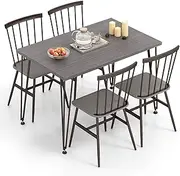 Giantex 5Pcs Dining Table Set for 4, Modern Kitchen Dining Room Furniture Set w/Kitchen Table, 4 Chairs, 360° Swivel Feet, Metal Frame, Dinette Set for Small Place Home Office Breakfast Nook (Grey)