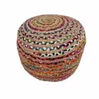 Chindi and Jute Plaited Pouf Ottoman Footstool - Multi colour