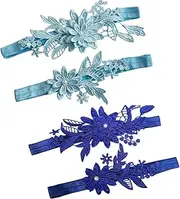 AIMALL 4pcs Blue Lace Garter Set - Elastic Wedding Leg Ring for Bride, Adjustable 15-23 inches