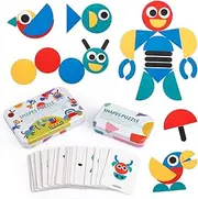 Coogam Wooden Pattern Blocks - Tangram Shape Puzzle Set Color Sorting Stacking Game Wood Animal Jigsaw Preschool Montessori Brain Teaser STEM for 3 4 5 Years Old Toddler Kid (60 Pattern Cards)
