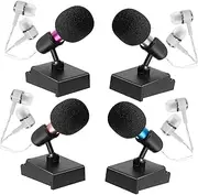 NULYLU 4 Sets Mini Microphone Set Singing Mics with Covers Stands for Phones and Laptops Compact Portable Recording Equipment for Family Entertainment Easy Use