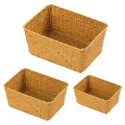3 PCS Basket with Lid Bowl Seagrass Storage Box Rectangular Woven Baskets