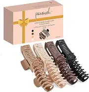 Parvaneh 8 Pack Claw Clips,4.3-inch Large & 3.5-inch Square Hair Clips Medium,hair clips set for Women Hair Styling,Rubberized Matte,Strong,Neutral Colors