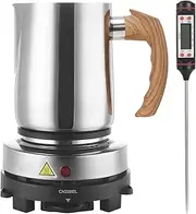 handysienda Candle Making Kit with Hot Plate for Adults, Candle make Set with wax melter for Beginners, 900ml Pouring Pot Pitcher, Thermometer, Candle Making Tool Accessories (Faux Wood Grain Handle)