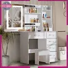 Dressing Table Stool Set Slide Mirror Makeup Vanity Desk Chair White Stool