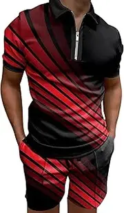 [Generic] Mens Jacket Sleeve Casual Shirt and Shorts Sets Two Summer Outfits Zip Tracksuit Set Mens Suit Patterns for Sewing