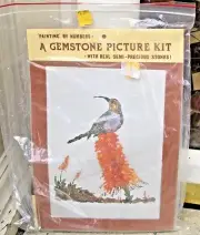 NIP Gemstone Picture Kit Painting Real Semi-Precious Stones Aloes Songbird 1960