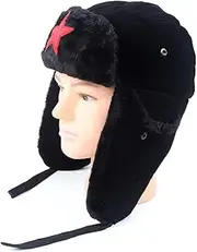 [PGHJK] Unisex Winter Bomber Hats, Aviator Pilot Cap Adult Men Winter Trapper Hat, Ushanka Russian Hunting Hat with Red Star, Black One Size