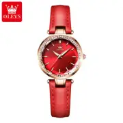OLEVS luxury Womens Quartz Watch Waterproof Diamond Bezel Dress leather strap