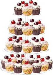 4-Tier Cupcake Stand, Clear Cake Stand Holder, Acrylic Dessert Display Tower Holder, Easy to Assemble and Store, Sturdy Cupcake Table Perfect for Anniversary, Birthday, Wedding, Party Events (Round)