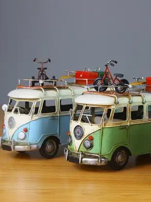 旅行巴士復古家居裝飾品擺件客廳電視柜酒柜擺件鐵皮老爺車模型