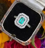 2.00 Ct Octagon Natural Emerald Proposal Diamond Women Ring 14K solid white gold
