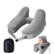 Neck Pillow for Travel Inflatable Airplane Pillow Comfortably Supports Head, Neck and Chin, Inflatable Travel Pillow with Portable Drawstring Bag (Grey)