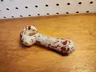 3.75" Long, Heavy Glass, (80g) Red Speckled, Smoke Design, Spoon, Tobacco Pipe.