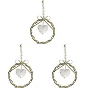 3x LVD Metal/Beads Twist Wreath Heart Hanging Ornament Home Decor Sml Gold/White