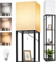 Clora Floor Lamp with Shelves, Shelf Lamps with 3 Color Temperature LED Bulb,Storage Wood Texture Modern, Display Standing Lamp for Living Room,Office, Bedroom