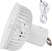 Camping Electric Fan, 3 Speed Portable Multifunctional USB Charging Outdoor Hanging 3000mAh Battery Powered Fan with Hook and LED Light for Home Office Study Camping(White)