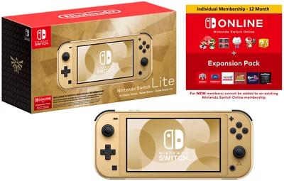 NEW Nintendo Switch Lite Zelda Hyrule Edition + 1-Year Membership + Expansion Pk