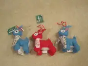 Christmas ornaments Plush Reindeer set of 3 red blue poseable new with tags