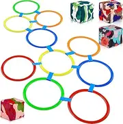 Hopscotch Game Outdoor Games for Kids 10 Plastic Rings 5 Colored and 18 Connectors 4 Bean Bags Indoor or Outdoor Game Obstacle Course for Kids Training