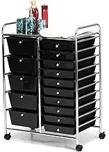 Costway 15-Drawer Rolling Storage Cart, Mobile & Lightweight File Cabinet Trolley Rack, Black, Metal & Plastic, Ideal for Home, Office, School, Kitchen, Beauty Salon