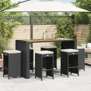 Garden Bar Stools with Cushions 6 pcs Black Poly Rattan