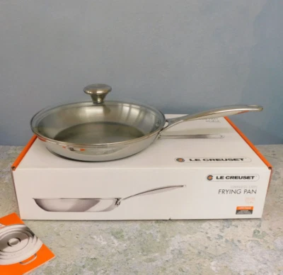 Le Creuset Tri-Ply Stainless Steel Fry Pan with Glass Lid, 10-Inch * NEW *