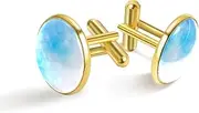 [Generic] Hexagon Geometric Blue Pattern Print Classic Stainless Steel Cufflinks for Mens, Suit Shirt Cuff Links Jewelry Business Wedding Gifts, Golden