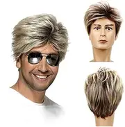 80s Mens Wig Blonde Short Wig Synthetic Cosplay Costume Halloween Wig for Fancy Dress