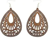 [tenghong2021] Bohemian Wood Teardrop Earrings for Women Handmade Natural Hollow Wooden Lightweight Teardrop Earrings Vintage Colorful African Nature Wooden Dangle Earrings for Girls Jewelry