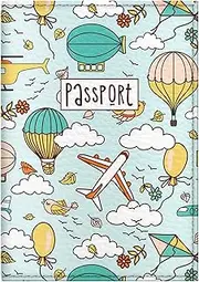 [Quttie] Passport Cover for Kids, Women and Men, Cute Travel Passport Holder, 14. Dirigible Pattern, Soft Cover