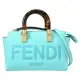 【FENDI 芬迪】Boston 經典大LOGO壓紋琥珀提把迷你手提包兩用包(亮藍)