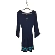 HATLEY NEW $89 Flared Crochet Sleeve Embroidered Hayley Dress Navy Large