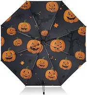 [PDZRMY] UV Protection Travel Umbrella Halloween Pumpkins Black Compact for Rain and Sun - Auto Open and Close UPF 50+ Windproof Portable 46” Sun Umbrella for Women and Men
