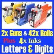 2x Alphanumeric Tag Price Gun Labeller + 40 Rolls 2 Line 10 Letters 10 Numbers