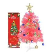 Pink Mini Christmas Tree 24 Inch/2 FT Lighted Tabletop Artificial Xmas Tree