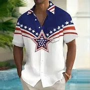 Independence Day Men's American US Flag Stars Patriotic Shirt Summer Shirt Button Up Shirt Short Sleeve Fashion Casual Holiday Summer Spring Turndown 3D Print