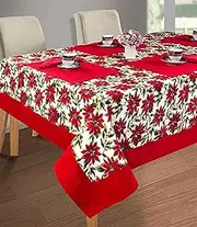 Shades of life red Sunflower with Green Leaf Cotton 60 * 108 inch Dining Table Cover (8 Seater)