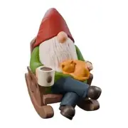 Drinking Coffee Garden Gnomes Statue Decoration, Rocking Chair Garden Gnomes