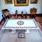White Marble Inlay Dining Table Top, Handmade Table Top, Unique Tbale Top, Gift.