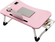 Laptop Desk for Bed,Folding Portable Study Table with Cup Holder and Tablet Slot - Laptop Stand with Storage Drawer, Breakfast Tray for Sofa Couch Floor