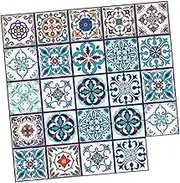 Angoily 24 Pcs Wall Tiles Floral Tile Decals Adhesive Tile Decals Square Wall Sticker Tile Decals for Home Sticker for Tile Decals for Tile Decorative Tile Stickers Flower Tile Sticker