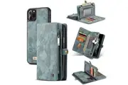 CaseMe For Apple iPhone 11 Pro Max Zipper & Detachable Retro Leather Pouch Wallet Flip Purse Bag Detachable Phone Case Cover (Sky Blue)