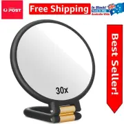 Folding Handheld 30x Magnification Mirror with Adjustable Holder for Travel