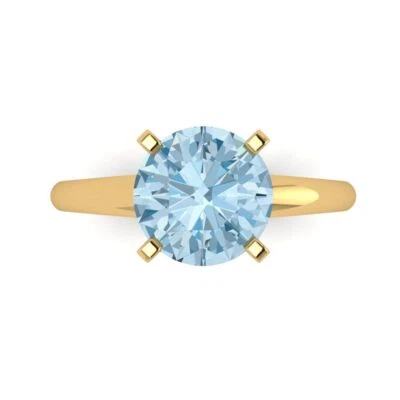 2.5Ct Round Cut Natural Sky Blue Topaz Gold Solitaire Engagement Promise Ring