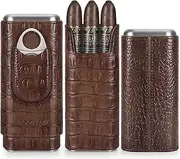 [Scotte] Cigar Case Leather Cigar Travel Case Cedar Wood Lined Portable Cigar Humidor Box with Cigar Cutter Elegant Cigar Box Great Cigar Accessories for Men, Brown, Travel