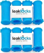 [leaklocks] Toiletry Skins™ Elastic Sleeve for Leak Proofing Travel Container in Luggage. For Standard and Travel Sized Toiletries. Reusable Accessory for Travel Bag Suitcase and Carry-on Luggage, 8 pk