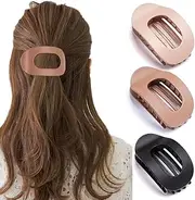 Flat Hair Claw Clips - 3Pcs Strong Hold Lay Down Clamps, Barrettes, Alligator Clips, Duck Billed Matte Large Hair Clips for Round Styles
