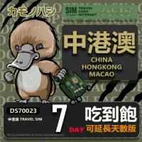 在飛比找momo購物網優惠-【鴨嘴獸 旅遊網卡】Travel Sim 中港澳 7天 網路